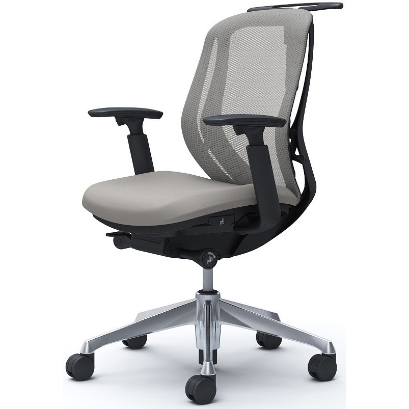 C682BR FMR3 シルフィー 可動肘 背メッシュ ロー ブラックボディ ハンガー有 ランバー無 アルミ脚 オカムラ(岡村製作所) アジャストアーム ライトグレー色   C682BR FMR3