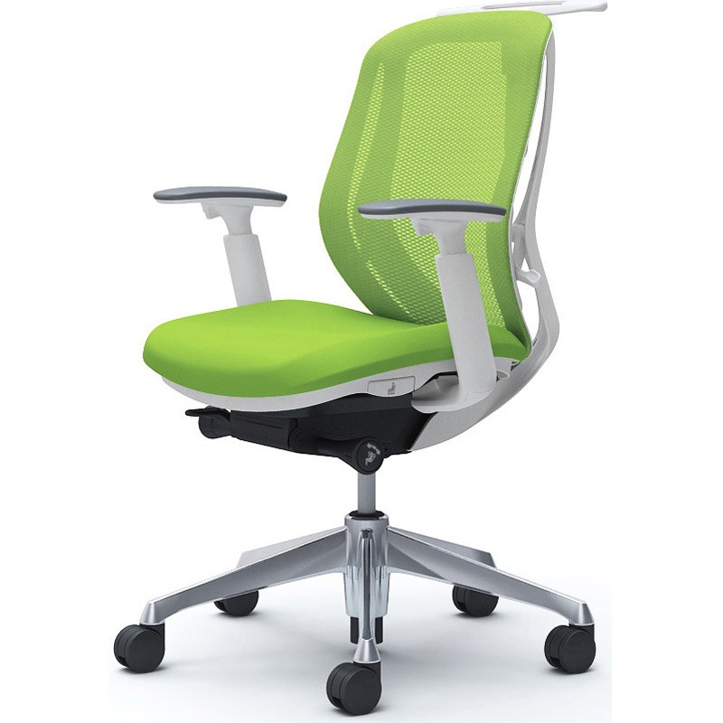 C682BW FMP5 シルフィー 可動肘 背メッシュ ロー ホワイトボディ ハンガー有 ランバー無 アルミ脚 オカムラ(岡村製作所) アジャストアーム ライムグリーン色   C682BW FMP5