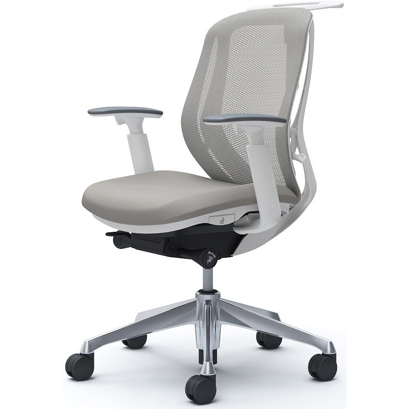 C682BW FMR3 シルフィー 可動肘 背メッシュ ロー ホワイトボディ ハンガー有 ランバー無 アルミ脚 オカムラ(岡村製作所) アジャストアーム ライトグレー色   C682BW FMR3