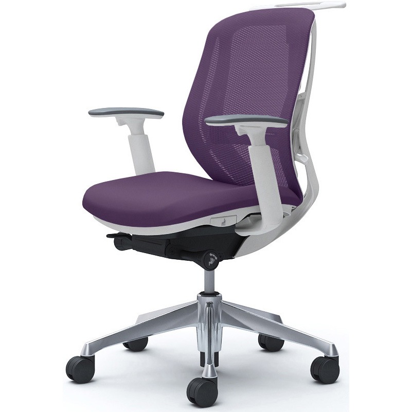 C682BZ FMP0 シルフィー 可動肘 背メッシュ ロー ホワイトボディ ハンガー有 ランバー有 アルミ脚 オカムラ(岡村製作所) アジャストアーム パープル色   C682BZ FMP0