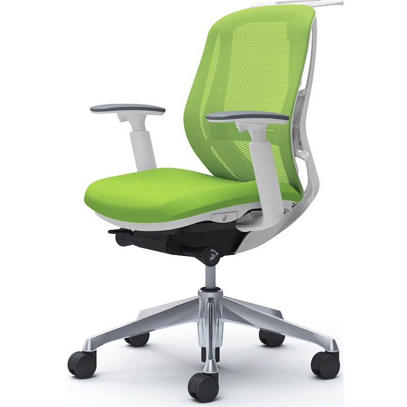 C682BZ FMP5 シルフィー 可動肘 背メッシュ ロー ホワイトボディ ハンガー有 ランバー有 アルミ脚 オカムラ(岡村製作所) アジャストアーム ライムグリーン色   C682BZ FMP5