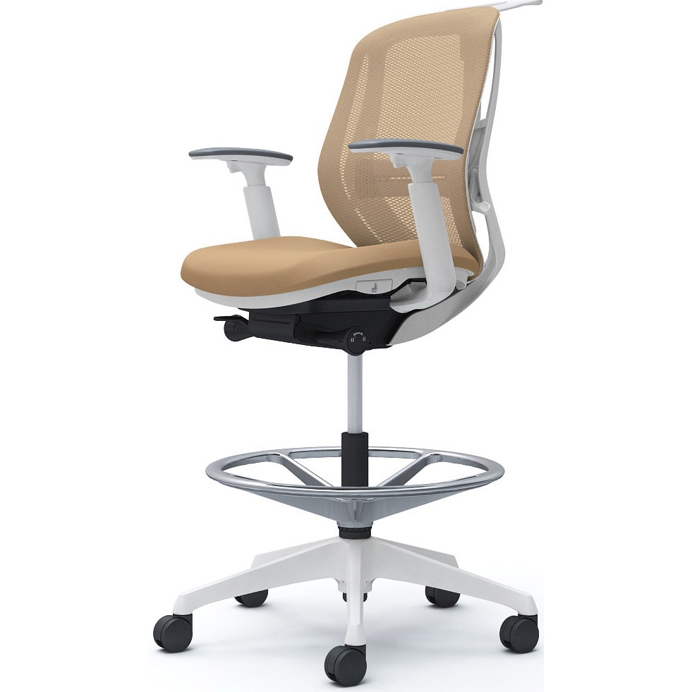 C682JZ FMP7 シルフィー 可動肘 背メッシュ ロー ハイチェア ホワイトボディ ハンガー付 ランバー付 樹脂脚 1脚 オカムラ(岡村製作所) 【通販モノタロウ】