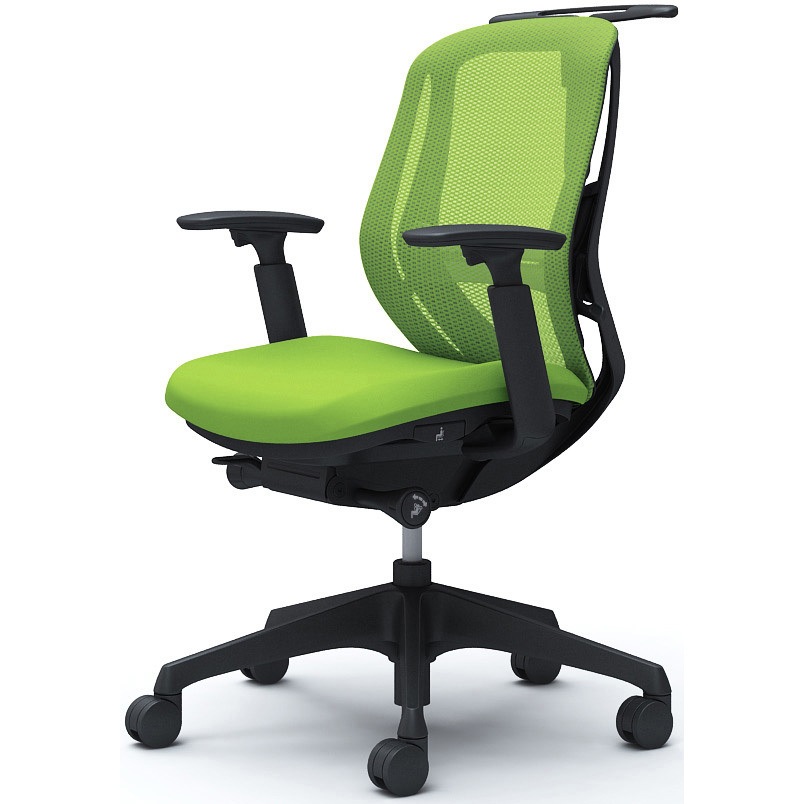 C682XS FMP5 シルフィー 可動肘 背メッシュ ロー ブラックボディ ハンガー有 ランバー有 樹脂脚 オカムラ(岡村製作所) アジャストアーム ライムグリーン色   C682XS FMP5