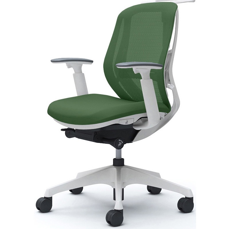 C682XZ FMR5 シルフィー 可動肘 背メッシュ ロー ホワイトボディ ハンガー有 ランバー有 樹脂脚 オカムラ(岡村製作所) アジャストアーム ダークグリーン色   C682XZ FMR5