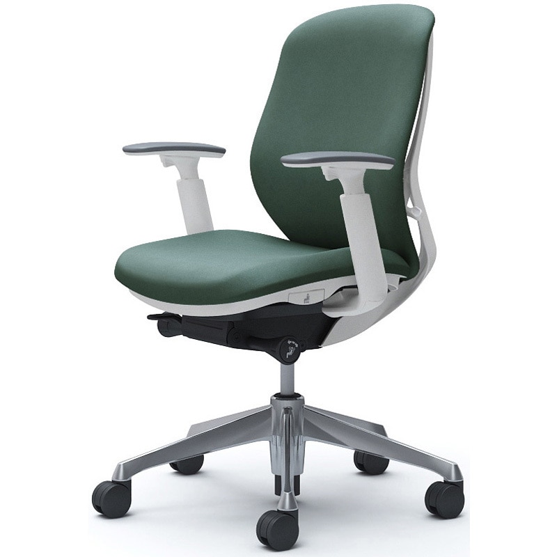 C683BW FXW5 シルフィー 可動肘 背クッション ロー ホワイトボディ ハンガー無 ランバー無 アルミ脚 オカムラ(岡村製作所) アジャストアーム ダークグリーン色   C683BW FXW5