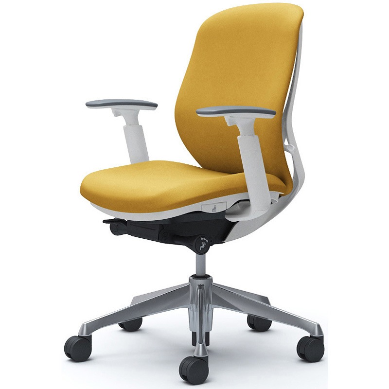 C683BW FXW7 シルフィー 可動肘 背クッション ロー ホワイトボディ ハンガー無 ランバー無 アルミ脚 オカムラ(岡村製作所) アジャストアーム イエロー色   C683BW FXW7