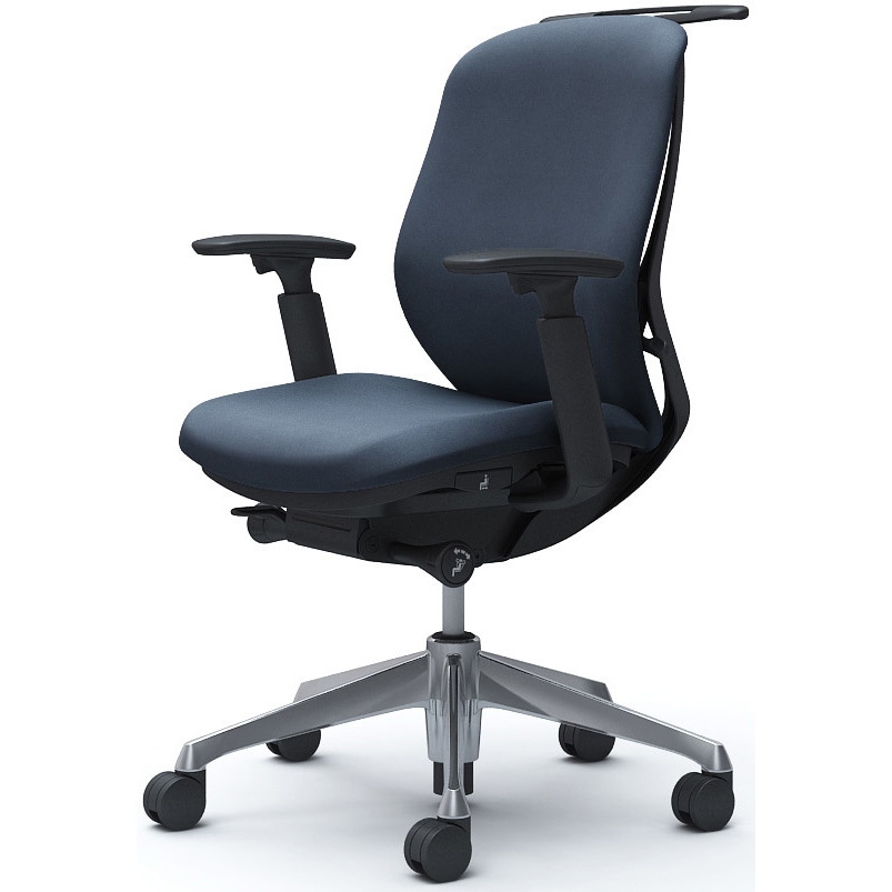 C684BR FXW4 シルフィー 可動肘 背クッション ロー ブラックボディ ハンガー有 ランバー無 アルミ脚 オカムラ(岡村製作所) アジャストアーム インディゴ色   C684BR FXW4