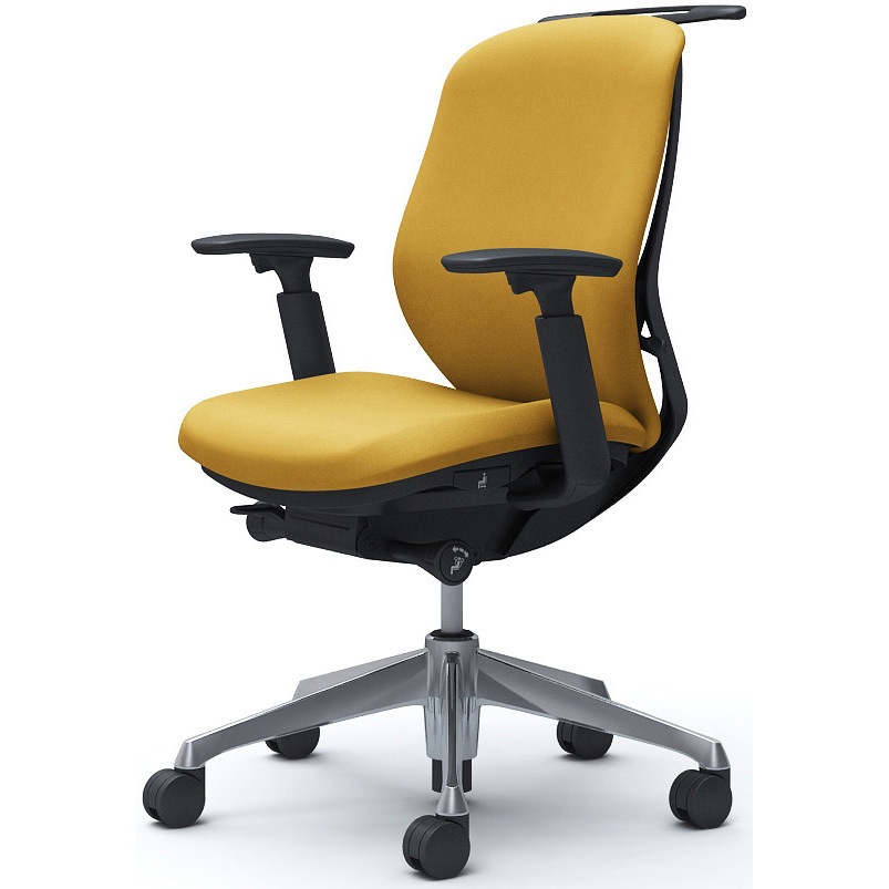 C684BR FXW7 シルフィー 可動肘 背クッション ロー ブラックボディ ハンガー有 ランバー無 アルミ脚 オカムラ(岡村製作所) アジャストアーム イエロー色   C684BR FXW7