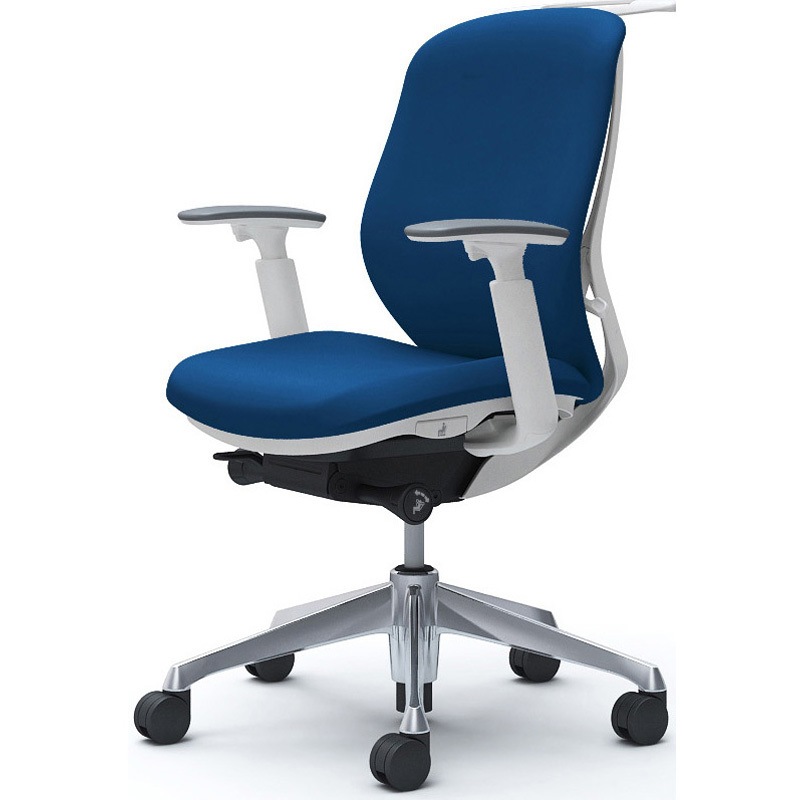 C684BW FSF3 シルフィー 可動肘 背クッション ロー ホワイトボディ ハンガー有 ランバー無 アルミ脚 オカムラ(岡村製作所) アジャストアーム ミディアムブルー色   C684BW FSF3