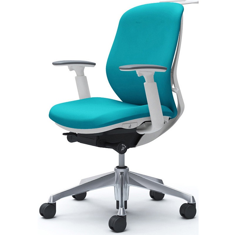 C684BW FSG6 シルフィー 可動肘 背クッション ロー ホワイトボディ ハンガー有 ランバー無 アルミ脚 オカムラ(岡村製作所) アジャストアーム ブルーグリーン色   C684BW FSG6