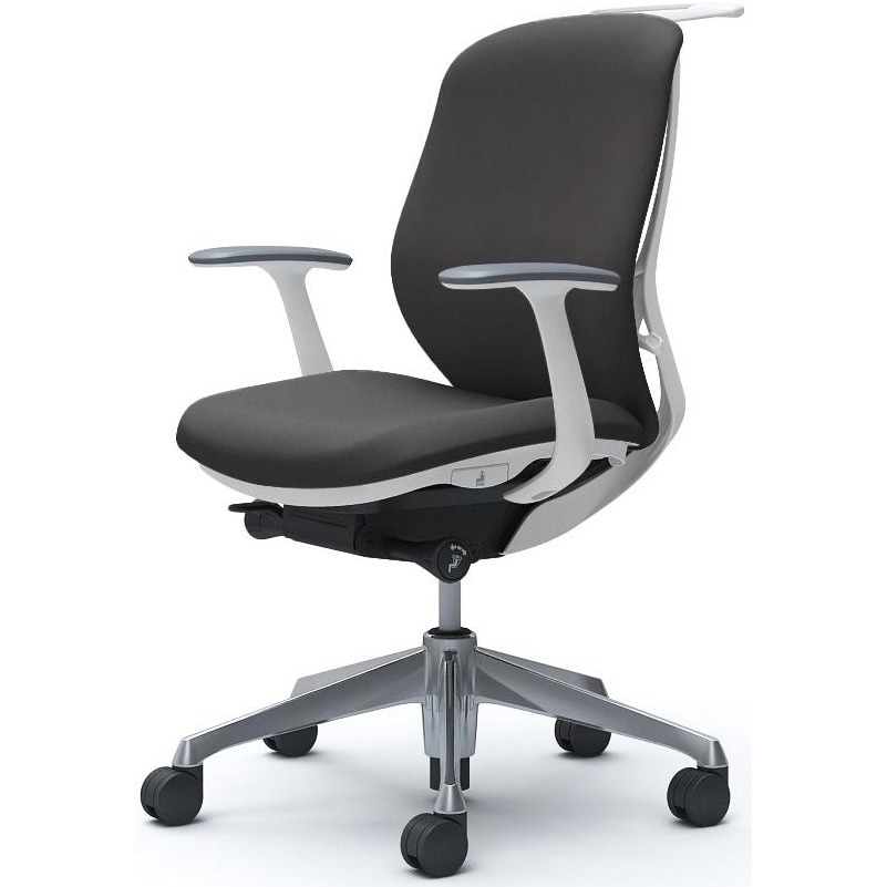 C684BW FXW0 シルフィー 可動肘 背クッション ロー ホワイトボディ ハンガー有 ランバー無 アルミ脚 オカムラ(岡村製作所) アジャストアーム ダークグレー色   C684BW FXW0