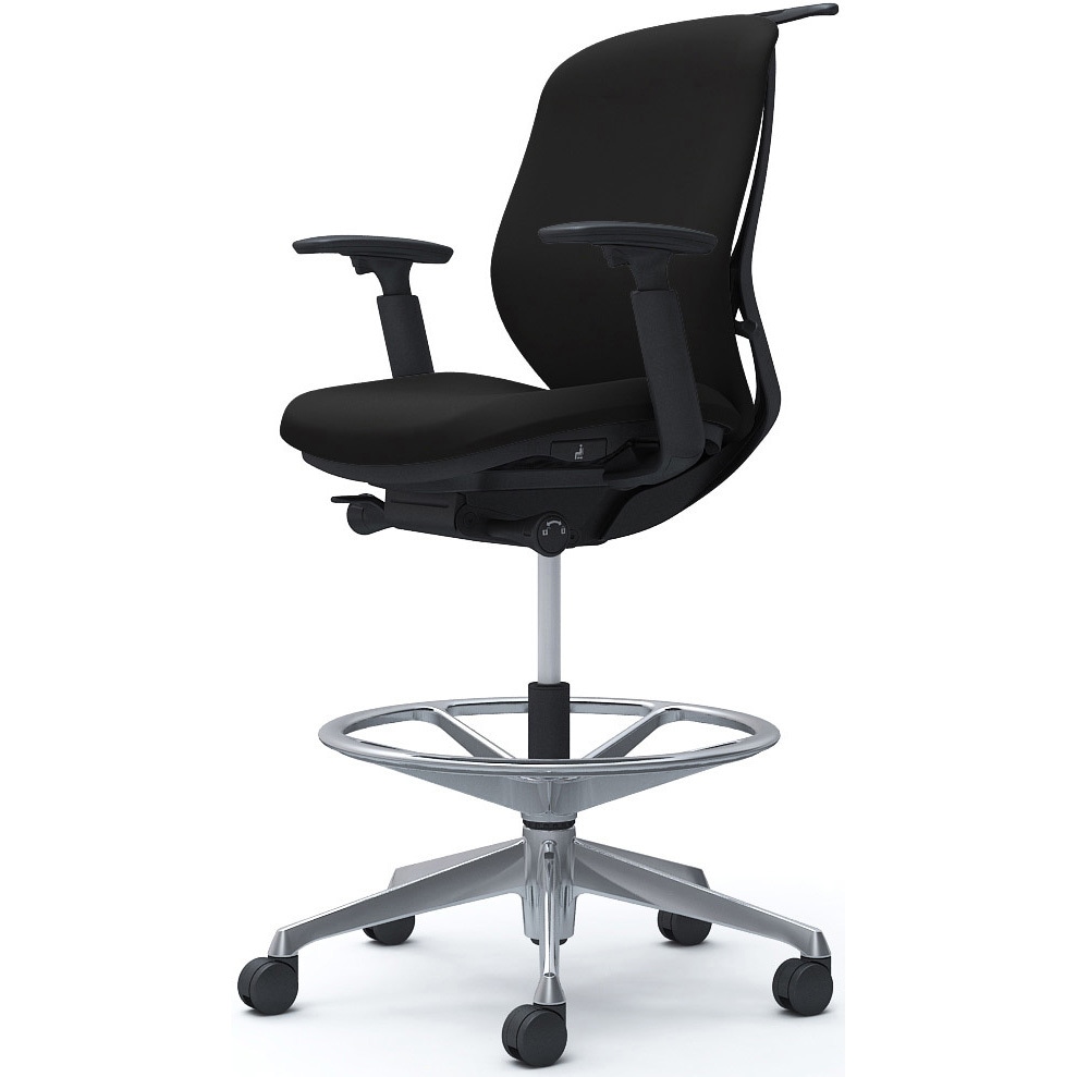 C684HR FSF1 シルフィー 可動肘 背クッション ロー ハイチェア ブラックボディ ハンガー付 ランバー無 アルミ脚 1脚 オカムラ(岡村製作所) 【通販モノタロウ】