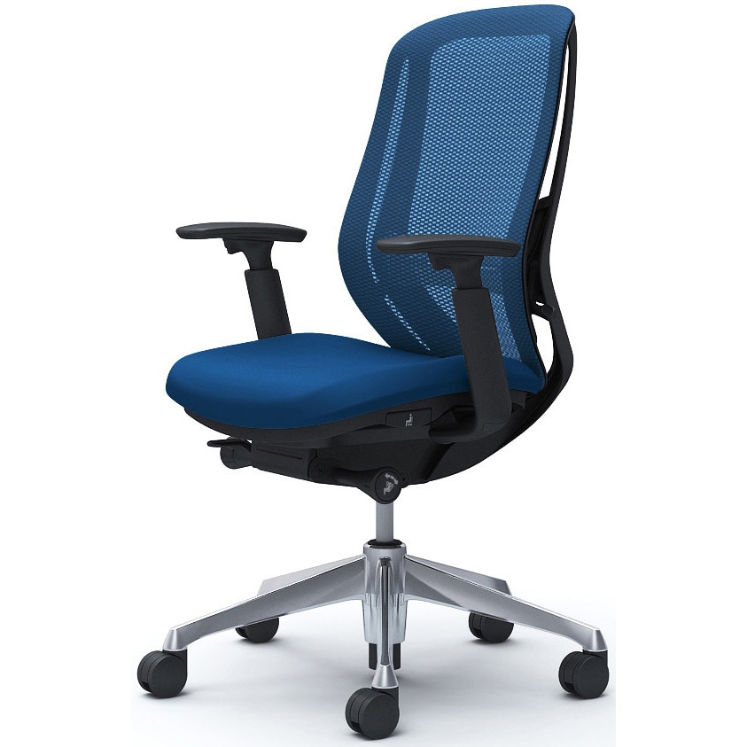 C685BS FMP3 シルフィー 可動肘 背メッシュ ハイ ブラックボディ ハンガー無 ランバー有 アルミ脚 オカムラ(岡村製作所) アジャストアーム ミディアムブルー色   C685BS FMP3