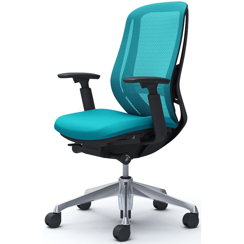 C685BS FMR6 シルフィー 可動肘 背メッシュ ハイ ブラックボディ ハンガー無 ランバー有 アルミ脚 オカムラ(岡村製作所) アジャストアーム ブルーグリーン色   C685BS FMR6