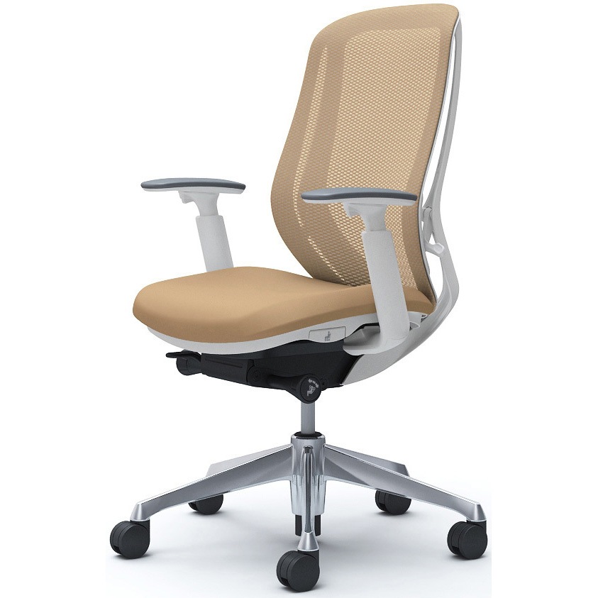 C685BW FMP7 シルフィー 可動肘 背メッシュ ハイ ホワイトボディ ハンガー無 ランバー無 アルミ脚 オカムラ(岡村製作所) アジャストアーム ベージュ色   C685BW FMP7