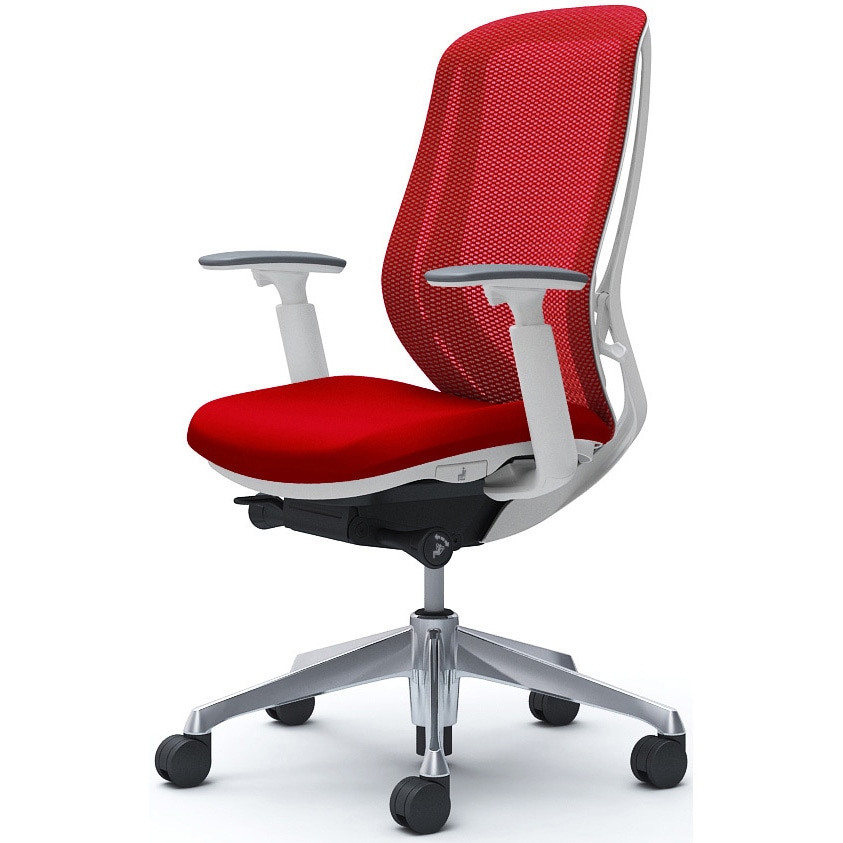 C685BW FMP9 シルフィー 可動肘 背メッシュ ハイ ホワイトボディ ハンガー無 ランバー無 アルミ脚 オカムラ(岡村製作所) アジャストアーム レッド色   C685BW FMP9