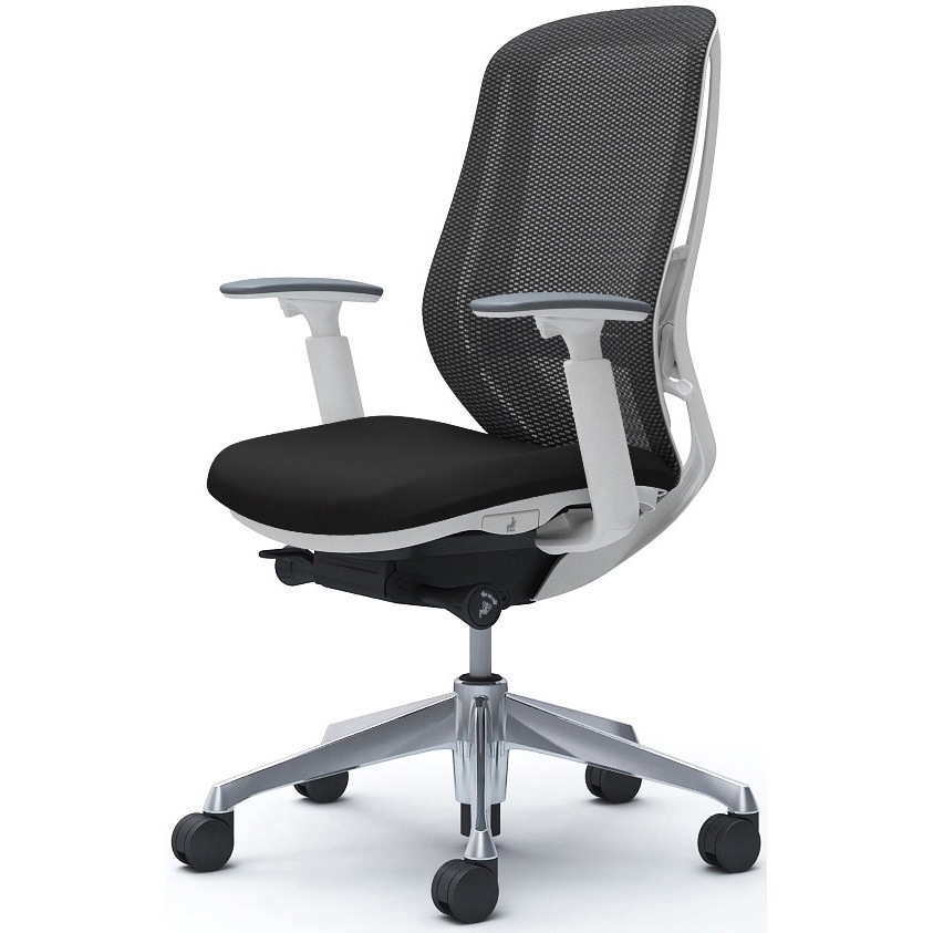 C685BZ FMP1 シルフィー 可動肘 背メッシュ ハイ ホワイトボディ ハンガー無 ランバー有 アルミ脚 オカムラ(岡村製作所) アジャストアーム ブラック色   C685BZ FMP1