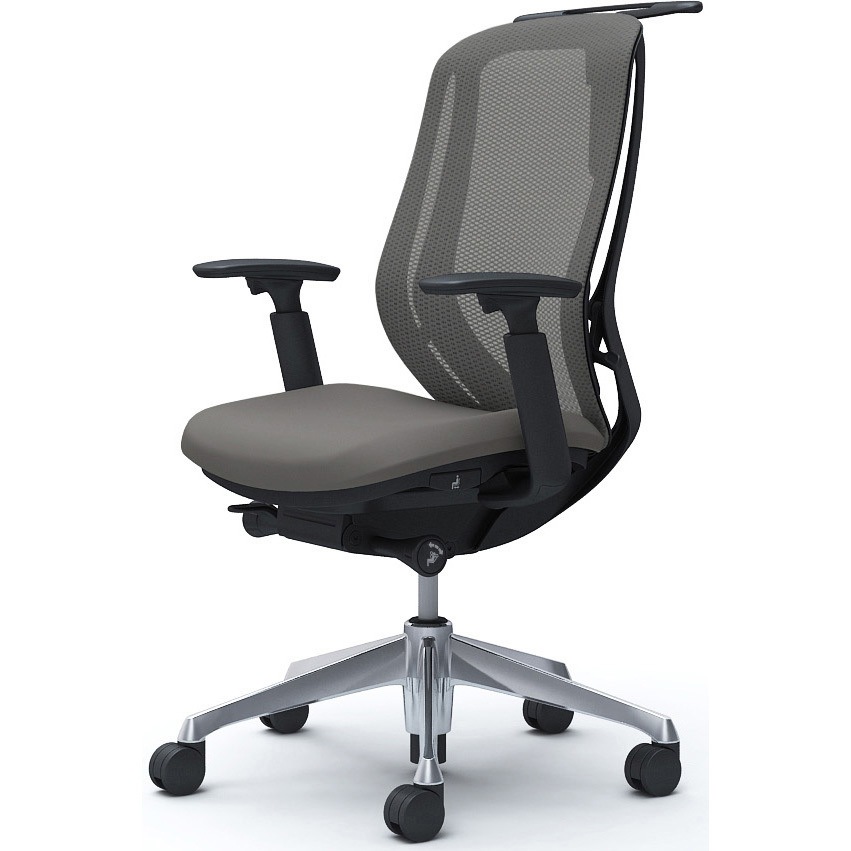 C686BR FMR2 シルフィー 可動肘 背メッシュ ハイ ブラックボディ ハンガー有 ランバー無 アルミ脚 オカムラ(岡村製作所) アジャストアーム ミディアムグレー色   C686BR FMR2