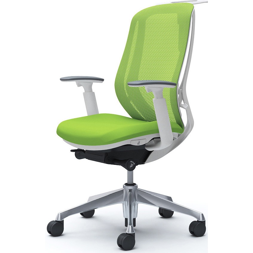 C686BW FMP5 シルフィー 可動肘 背メッシュ ハイ ホワイトボディ ハンガー有 ランバー無 アルミ脚 オカムラ(岡村製作所) アジャストアーム ライムグリーン色   C686BW FMP5 76,890円