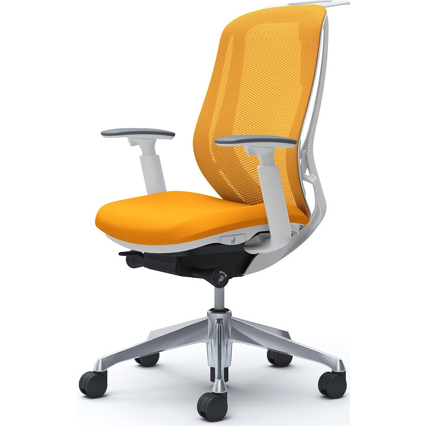 C686BW FMR8 シルフィー 可動肘 背メッシュ ハイ ホワイトボディ ハンガー有 ランバー無 アルミ脚 オカムラ(岡村製作所) アジャストアーム オレンジ色   C686BW FMR8