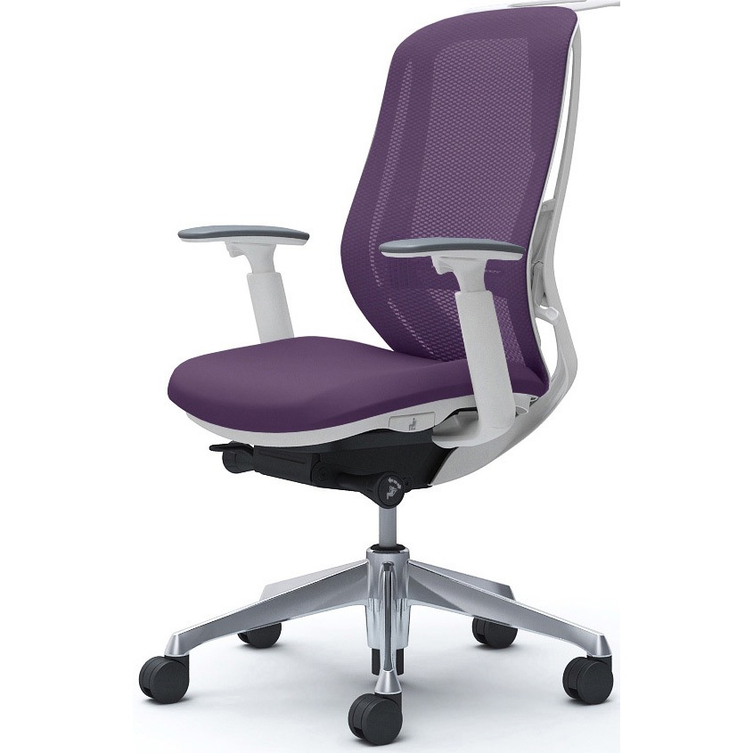 C686BZ FMP0 シルフィー 可動肘 背メッシュ ハイ ホワイトボディ ハンガー有 ランバー有 アルミ脚 オカムラ(岡村製作所) アジャストアーム パープル色   C686BZ FMP0