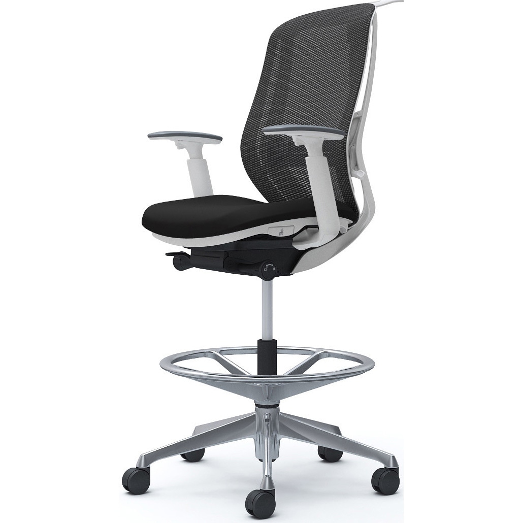 C686HZ FMP1 シルフィー 可動肘 背メッシュ ハイ ハイチェア ホワイトボディ ハンガー付 ランバー付 アルミ脚 1脚 オカムラ(岡村製作所) 【通販モノタロウ】