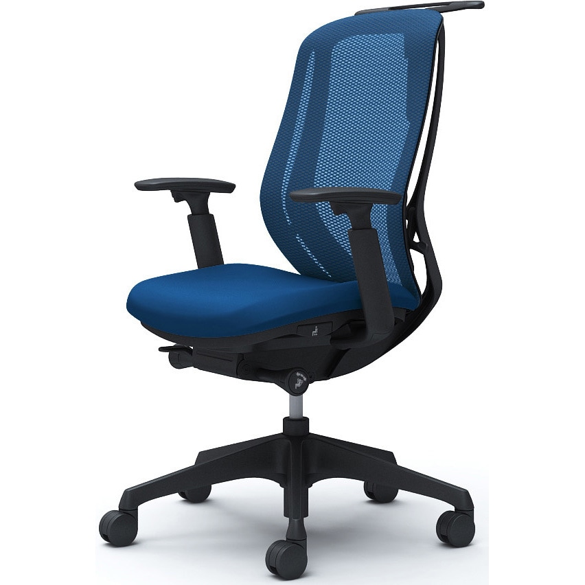 C686XR FMP3 シルフィー 可動肘 背メッシュ ハイ ブラックボディ ハンガー有 ランバー無 樹脂脚 オカムラ(岡村製作所) Φ60ナイロン双輪キャスター ミディアムブルー色   C686XR FMP3