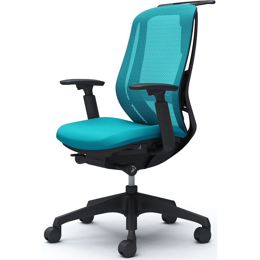 C686XS FMR6 シルフィー 可動肘 背メッシュ ハイ ブラックボディ ハンガー有 ランバー有 樹脂脚 オカムラ(岡村製作所) アジャストアーム ブルーグリーン色   C686XS FMR6