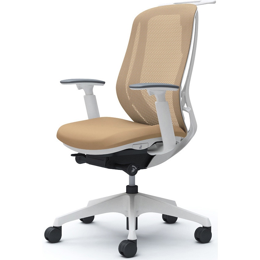 C686XW FMP7 シルフィー 可動肘 背メッシュ ハイ ホワイトボディ ハンガー有 ランバー無 樹脂脚 オカムラ(岡村製作所) アジャストアーム ベージュ色   C686XW FMP7