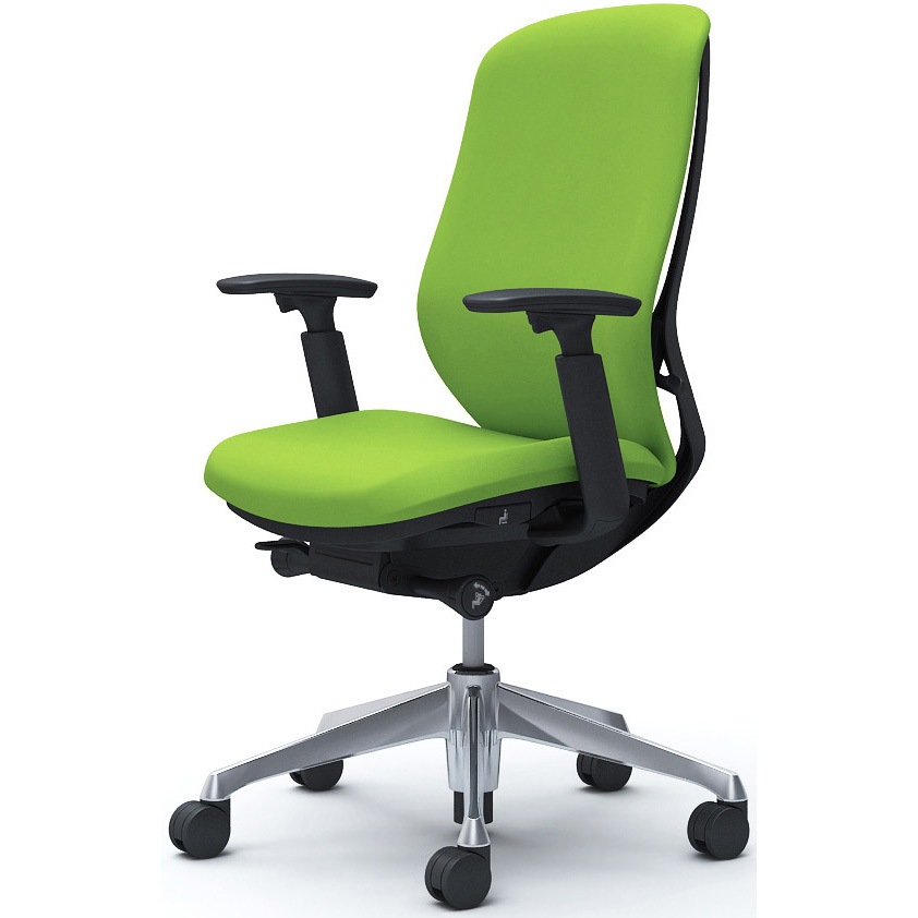 C687BR FSF5 シルフィー 可動肘 背クッション ハイ ブラックボディ ハンガー無 ランバー無 アルミ脚 オカムラ(岡村製作所) アジャストアーム ライムグリーン色   C687BR FSF5