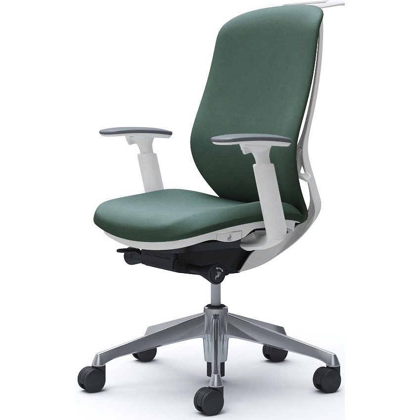 C688BW FXW5 シルフィー 可動肘 背クッション ハイ ホワイトボディ ハンガー有 ランバー無 アルミ脚 オカムラ(岡村製作所) アジャストアーム ダークグリーン色   C688BW FXW5