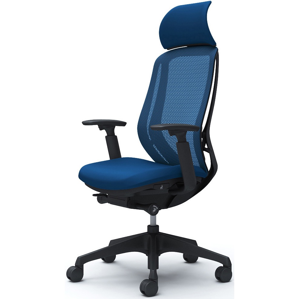 C68AXR FMP3 シルフィー可動肘 背メッシュEXハイ ブラックボディ ハンガー無 ランバー無 樹脂脚 オカムラ(岡村製作所) アジャストアーム ミディアムブルー色   C68AXR FMP3