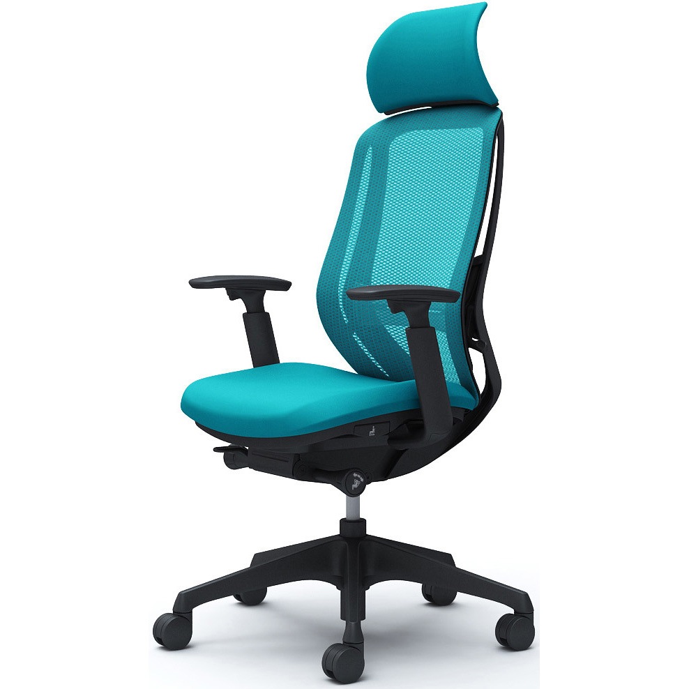 C68AXS FMR6 シルフィー可動肘 背メッシュEXハイ ブラックボディ ハンガー無 ランバー有 樹脂脚 オカムラ(岡村製作所) アジャストアーム ブルーグリーン色   C68AXS FMR6