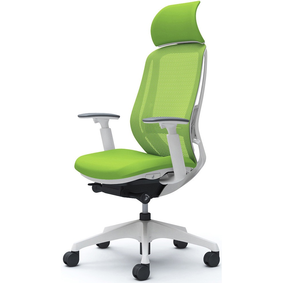 C68AXZ FMP5 シルフィー 可動肘 背メッシュEXハイ ホワイトボディ ハンガー無 ランバー有 樹脂脚 オカムラ(岡村製作所) アジャストアーム ライムグリーン色   C68AXZ FMP5