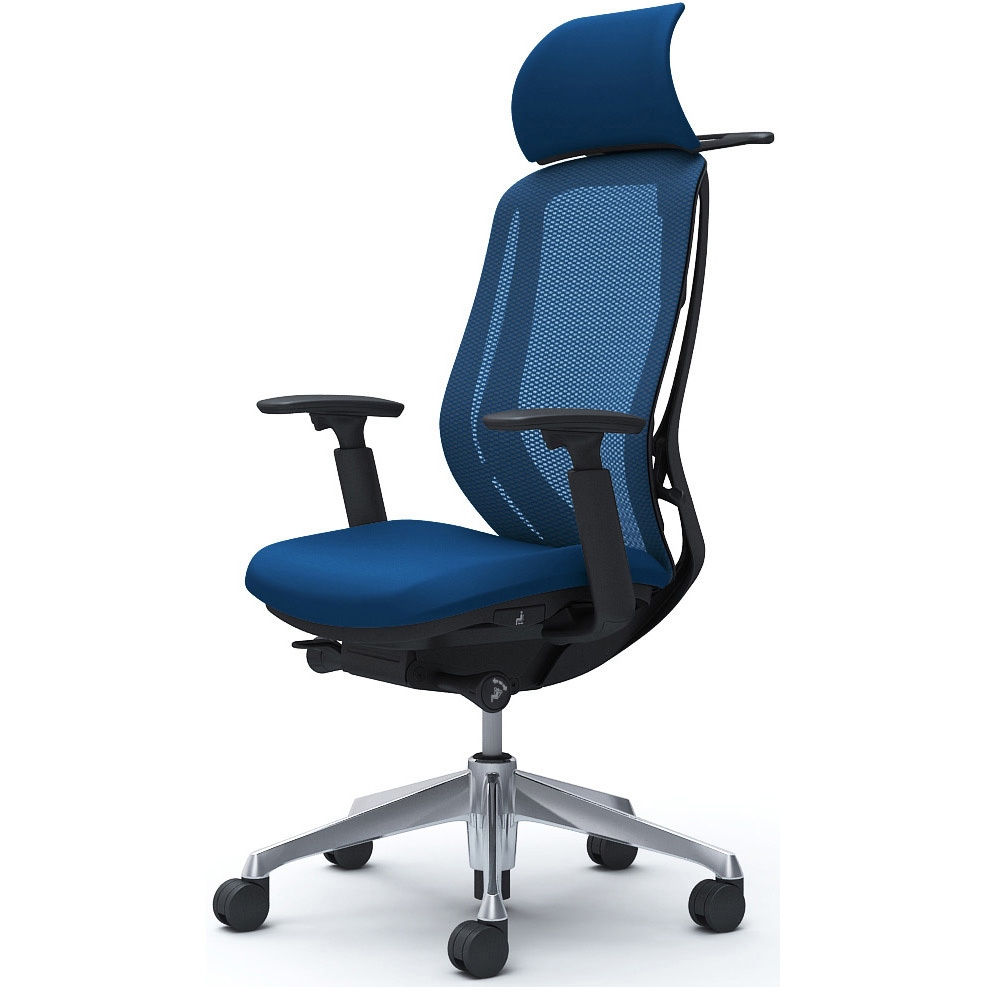 C68BBR FMP3 シルフィー可動肘 背メッシュEXハイ ブラックボディ ハンガー有 ランバー無 アルミ脚 オカムラ(岡村製作所) アジャストアーム ミディアムブルー色   C68BBR FMP3