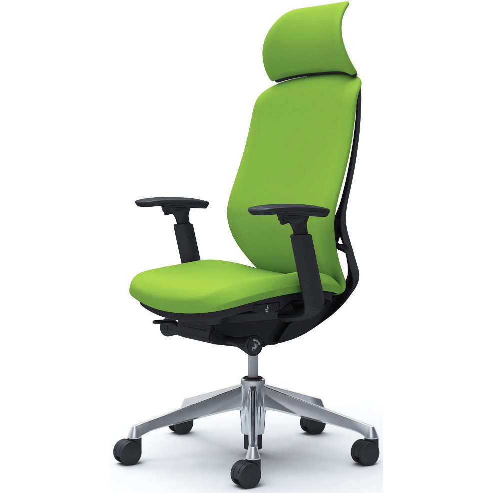 C68CBR FSF5 シルフィー可動肘 背クッションEXハイ ブラックボディ ハンガー無 ランバー無 アルミ脚 オカムラ(岡村製作所) アジャストアーム ライムグリーン色   C68CBR FSF5