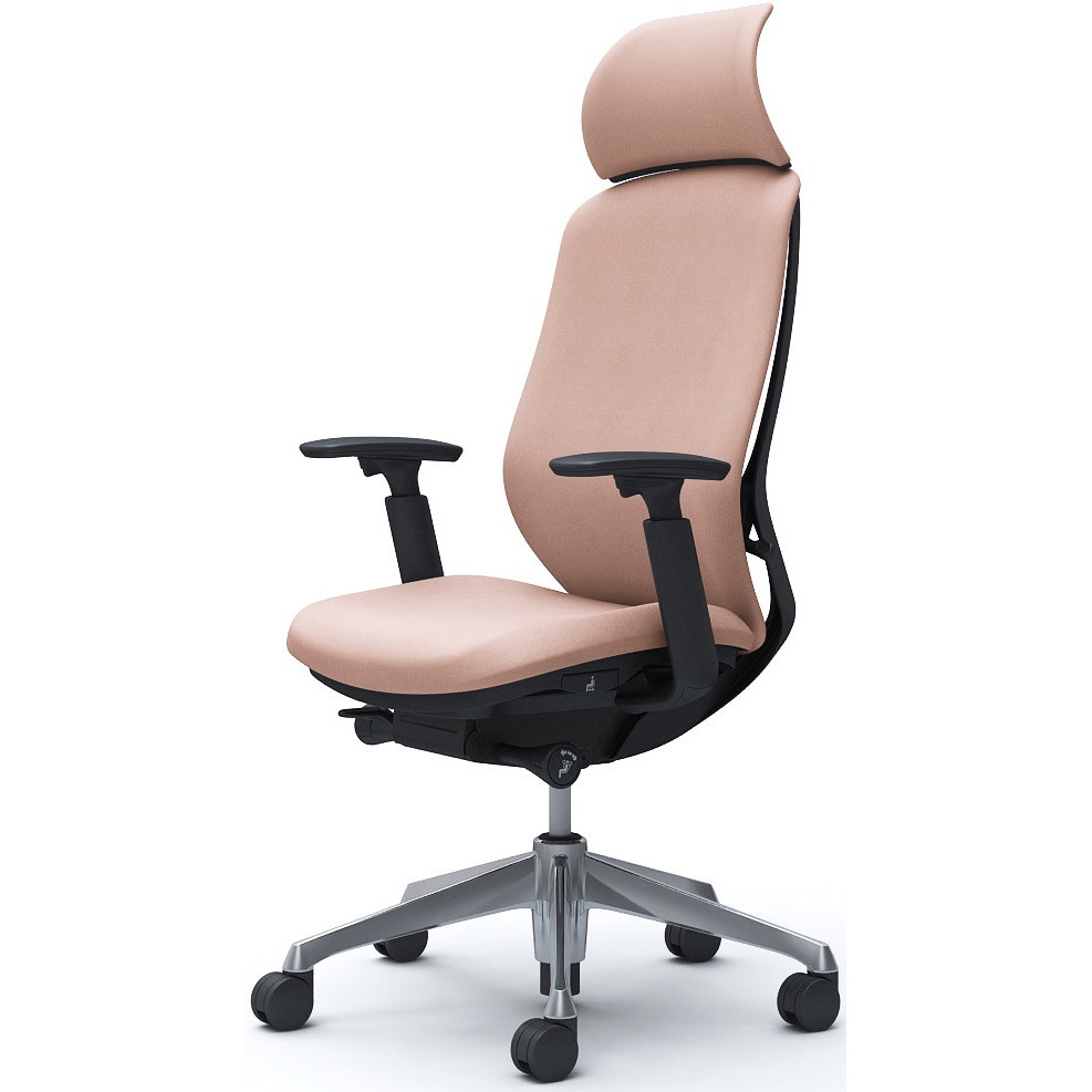 C68CBR FXW8 シルフィー可動肘 背クッションEXハイ ブラックボディ ハンガー無 ランバー無 アルミ脚 オカムラ(岡村製作所) アジャストアーム ペールピンク色   C68CBR FXW8