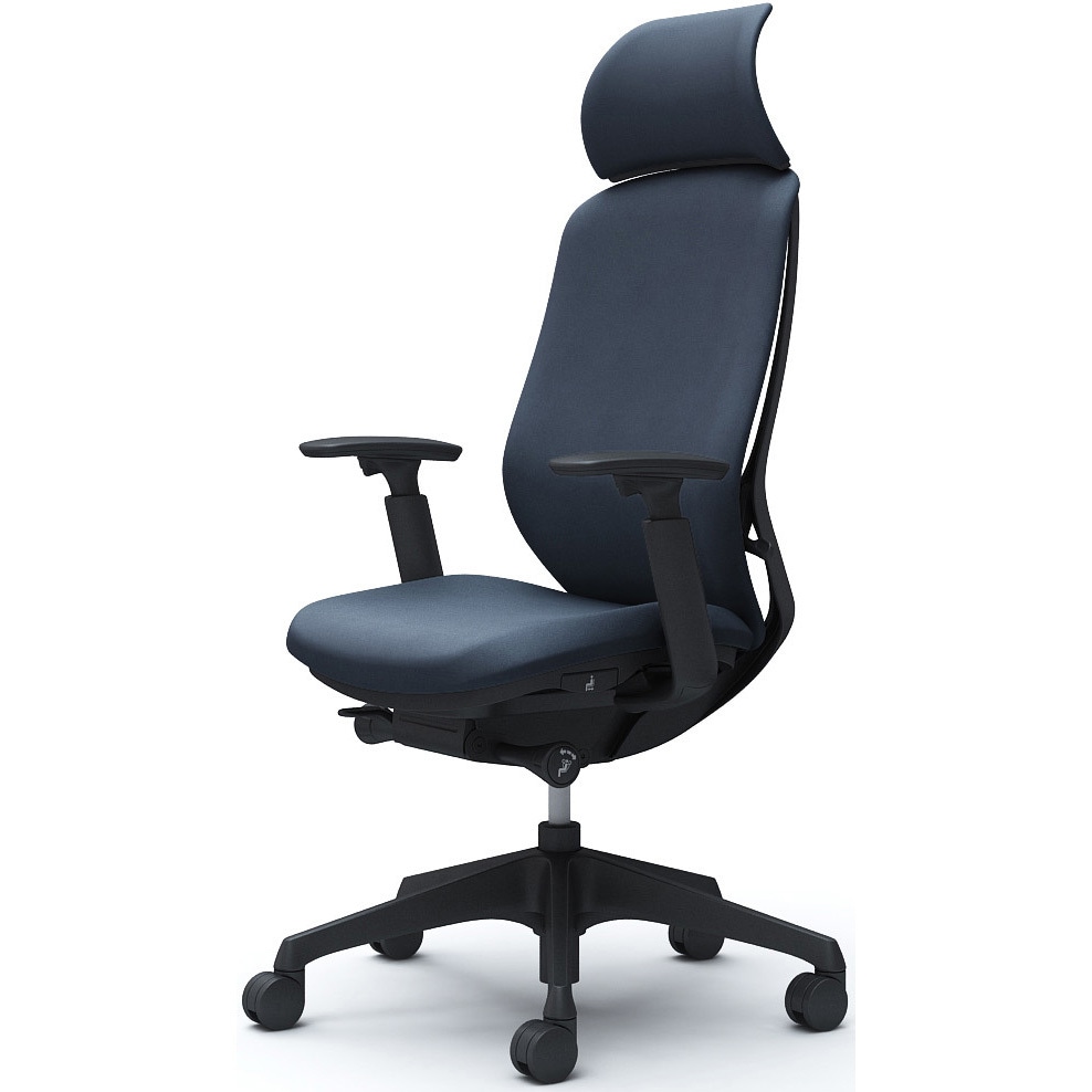 C68CXR FXW4 シルフィー可動肘 背クッションEXハイ ブラックボディ ハンガー無 ランバー無 樹脂脚 オカムラ(岡村製作所) アジャストアーム インディゴ色   C68CXR FXW4