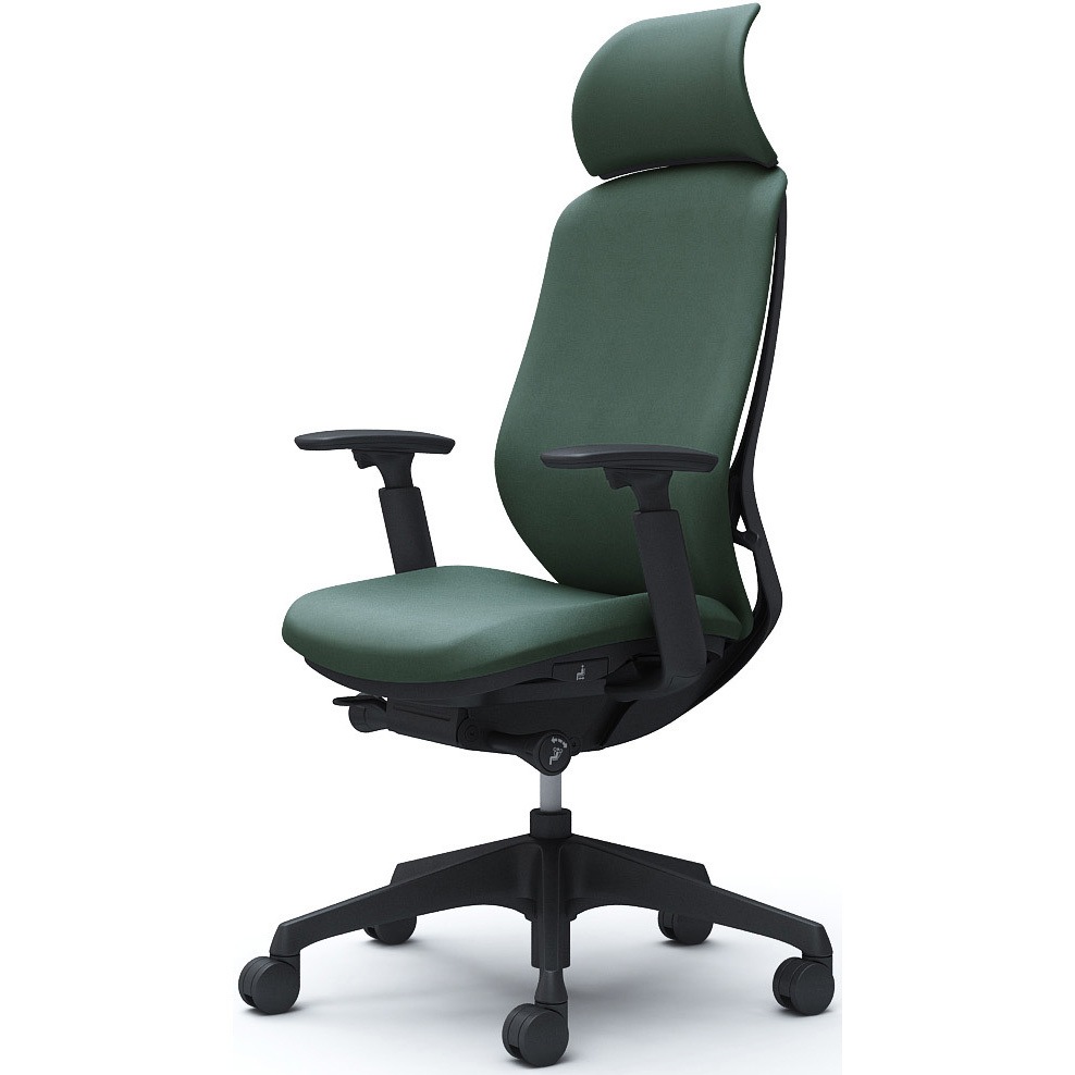 C68CXR FXW5 シルフィー可動肘 背クッションEXハイ ブラックボディ ハンガー無 ランバー無 樹脂脚 オカムラ(岡村製作所) アジャストアーム ダークグリーン色   C68CXR FXW5