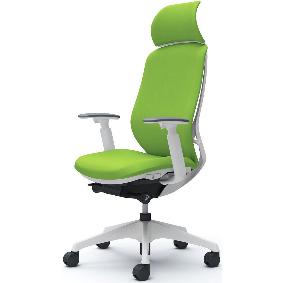 C68CXW FSF5 シルフィー可動肘 背クッションEXハイ ホワイトボディ ハンガー無 ランバー無 樹脂脚 オカムラ(岡村製作所) アジャストアーム ライムグリーン色   C68CXW FSF5