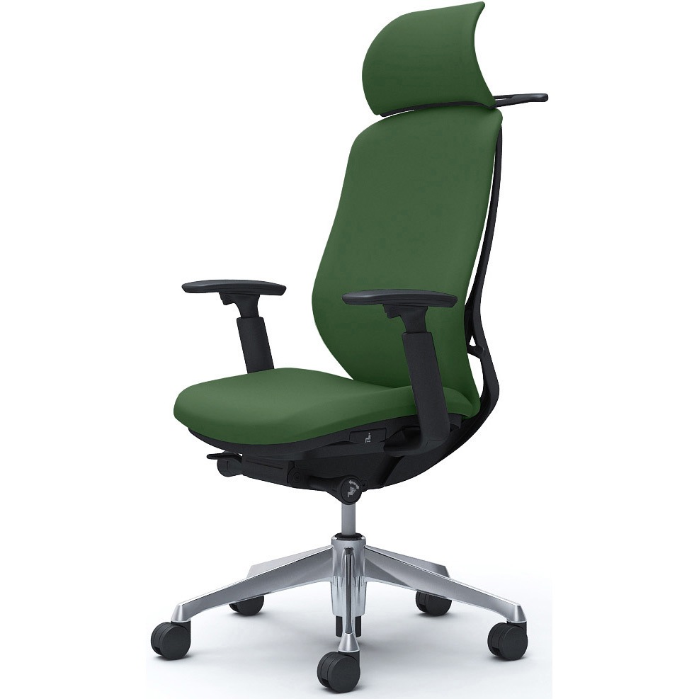 C68DBR FSG5 シルフィー可動肘 背クッションEXハイ ブラックボディ ハンガー有 ランバー無 アルミ脚 オカムラ(岡村製作所) アジャストアーム ダークグリーン色   C68DBR FSG5