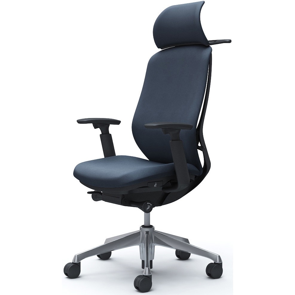 C68DBR FXW4 シルフィー可動肘 背クッションEXハイ ブラックボディ ハンガー有 ランバー無 アルミ脚 オカムラ(岡村製作所) アジャストアーム インディゴ色   C68DBR FXW4