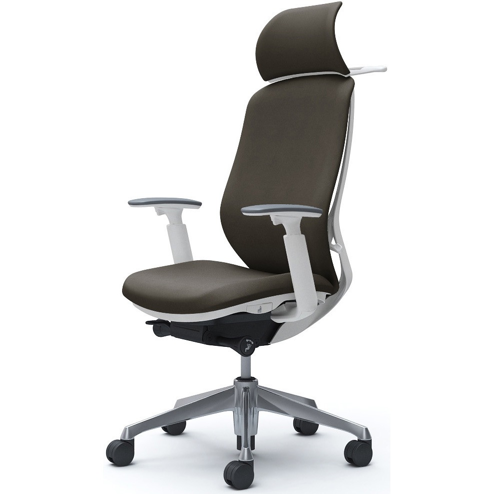 C68DBW FXW3 シルフィー可動肘 背クッションEXハイ ホワイトボディ ハンガー有 ランバー無 アルミ脚 オカムラ(岡村製作所) アジャストアーム ダークブラウン色   C68DBW FXW3