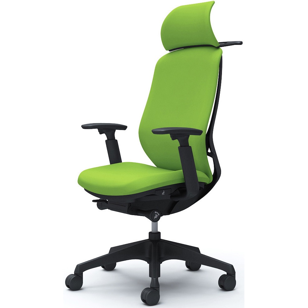 C68DXR FSF5 シルフィー可動肘 背クッションEXハイ ブラックボディ ハンガー有 ランバー無 樹脂脚 オカムラ(岡村製作所) アジャストアーム ライムグリーン色   C68DXR FSF5