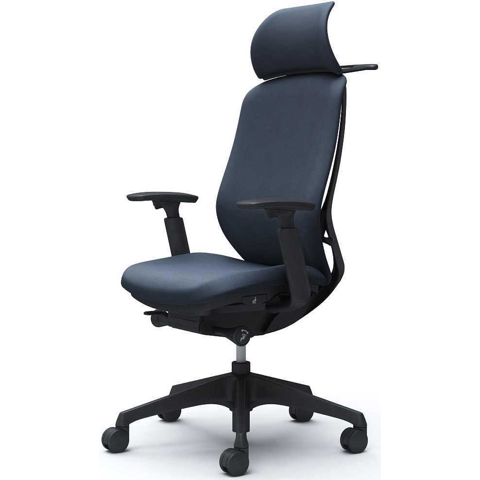 C68DXR FXW4 シルフィー可動肘 背クッションEXハイ ブラックボディ ハンガー有 ランバー無 樹脂脚 オカムラ(岡村製作所) アジャストアーム インディゴ色   C68DXR FXW4