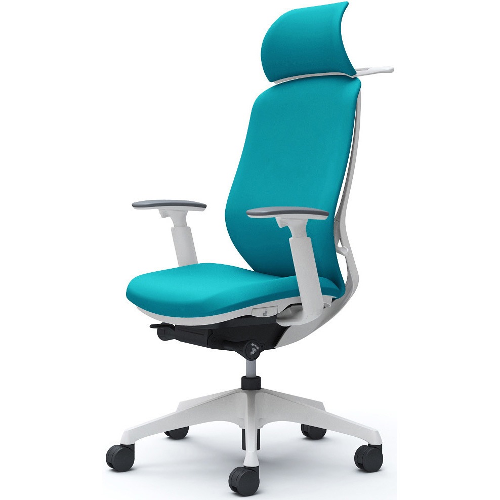 C68DXW FSG6 シルフィー可動肘 背クッションEXハイ ホワイトボディ ハンガー有 ランバー無 樹脂脚 オカムラ(岡村製作所) アジャストアーム ブルーグリーン色   C68DXW FSG6