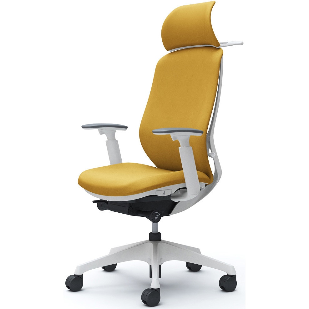 C68DXW FXW7 シルフィー可動肘 背クッションEXハイ ホワイトボディ ハンガー有 ランバー無 樹脂脚 オカムラ(岡村製作所) アジャストアーム イエロー色   C68DXW FXW7