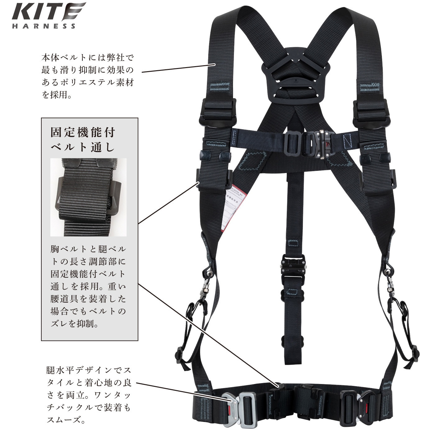 TH-521-OT-BL-L 墜落制止用器具 フルハーネス型 KITE ハーネス 藤井電工(ツヨロン) X型 (腿ベルト)水平型仕様  ワンタッチバックル ネイビー色 サイズL TH-521-OT-BL-L - 【通販モノタロウ】