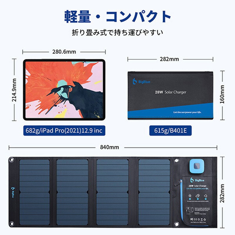 BigBlue ビッグブルー/ソーラーチャージャー/63W Solar Charger/パソコン関連/Bランク/69【中古】 Amazon | BigBlue ソーラーパネル 63W 折りたたみ式 ソーラー
