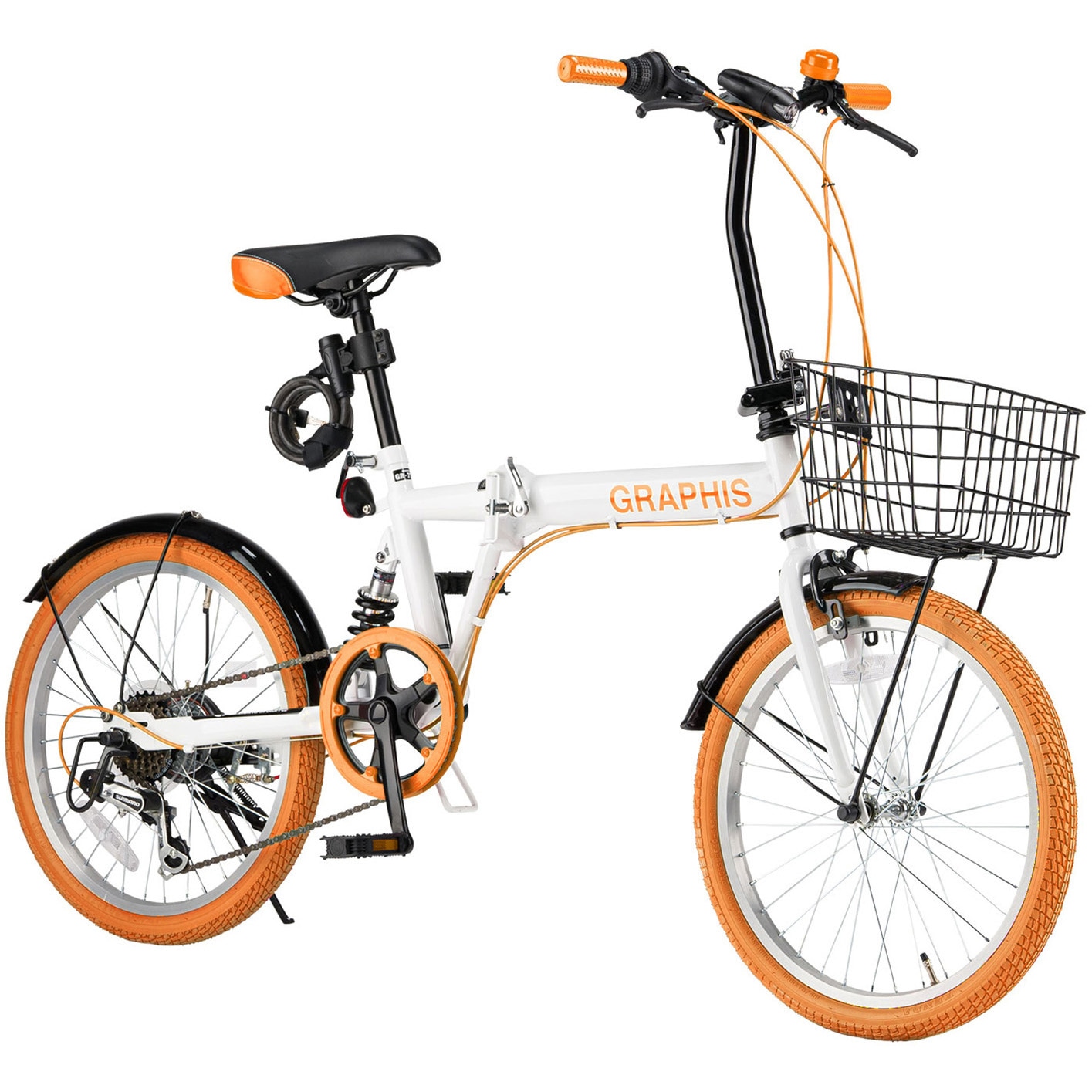 ホワイト　20インチ 折りたたみ 自転車 シマノ 6段変速 鍵 カゴ アイジュサイクル 折りたたみ自転車 20インチ シマノ製 6段ギア